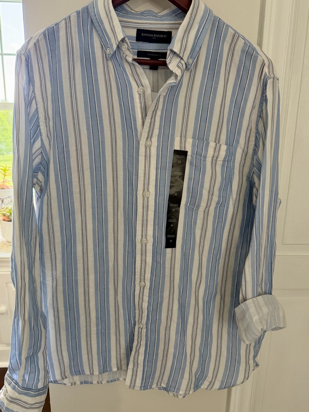 Banana Republic Light Blue and White Vertical Stripe Button-Down Shirt